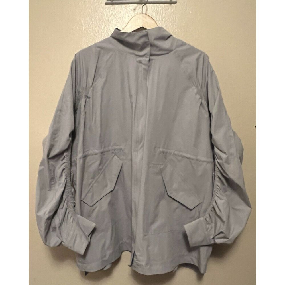 Fabletics Giana Jacket Ruching Elastic Light Haze Grey Weather Resistant Women S